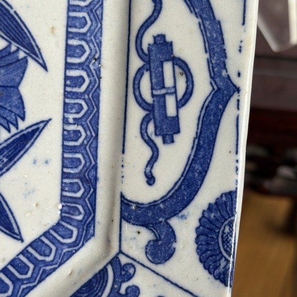Blue and White Chinese Octagonal Plate Early 1900s Sparrow And The Treasure - Picture 8 of 15
